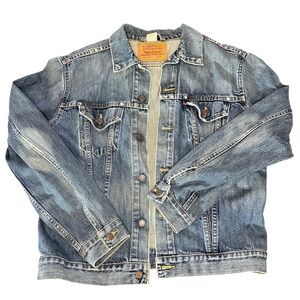 Levi Strauss Co Denim Trucker Jacket Blue Classic Mens Large Distressed